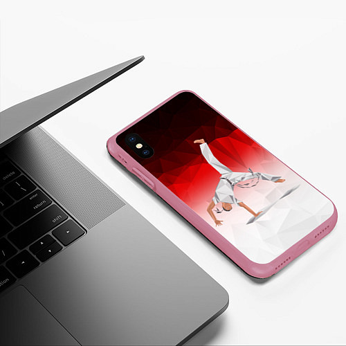 Чехол iPhone XS Max матовый Капоэйра на одной руке / 3D-Малиновый – фото 3
