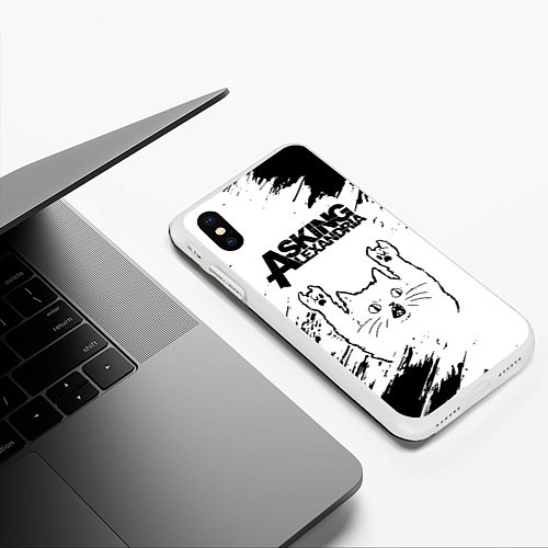 Чехол iPhone XS Max матовый Asking Alexandria рок кот на светлом фоне / 3D-Белый – фото 3