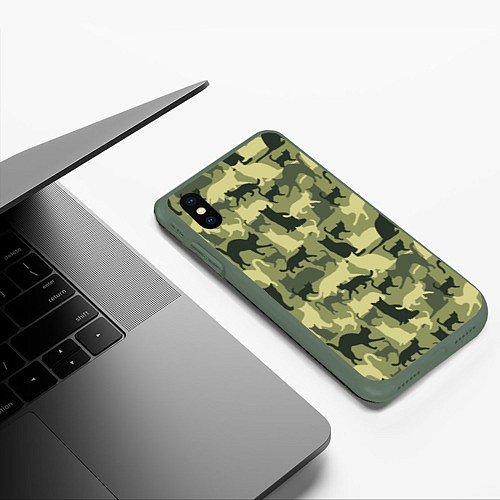 Чехол iPhone XS Max матовый Кошачий камуфляж в зеленой гамме / 3D-Темно-зеленый – фото 3