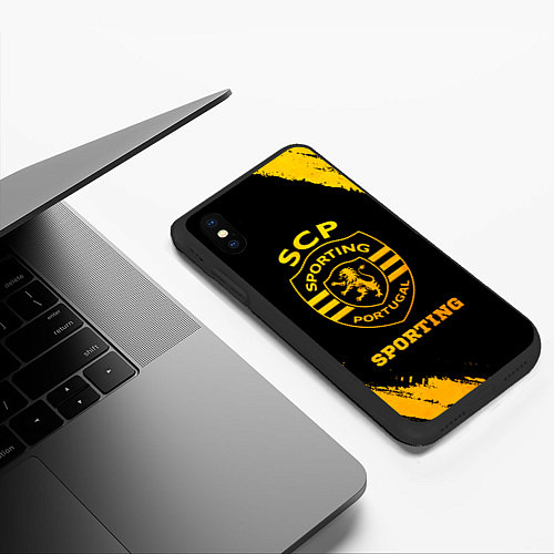 Чехол iPhone XS Max матовый Sporting - gold gradient / 3D-Черный – фото 3