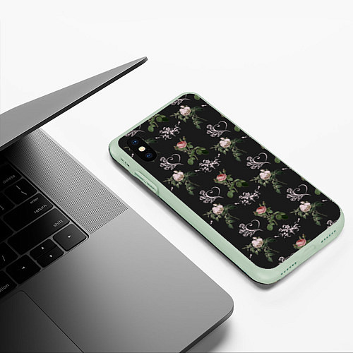 Чехол iPhone XS Max матовый Дизайн из роз / 3D-Салатовый – фото 3