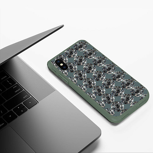 Чехол iPhone XS Max матовый Бриллианты - текстура / 3D-Темно-зеленый – фото 3