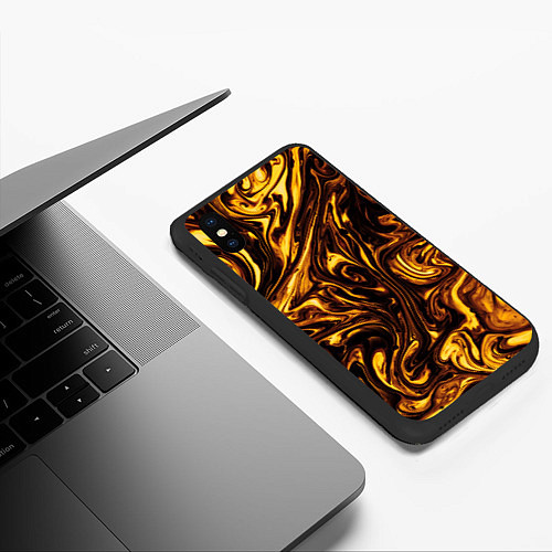 Чехол iPhone XS Max матовый Жидкое золото текстура / 3D-Черный – фото 3