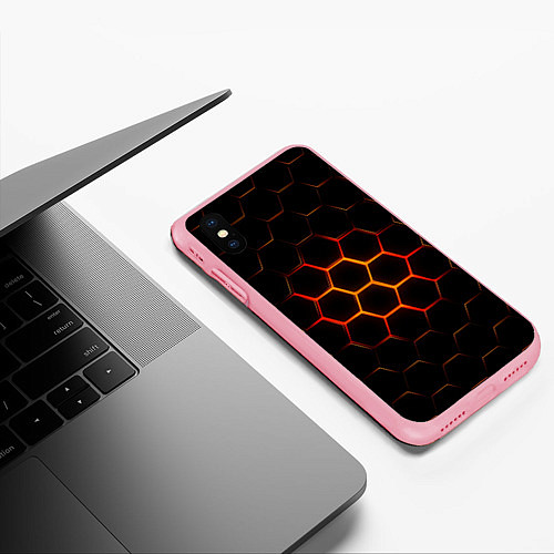 Чехол iPhone XS Max матовый Раскалённые соты - текстура / 3D-Баблгам – фото 3