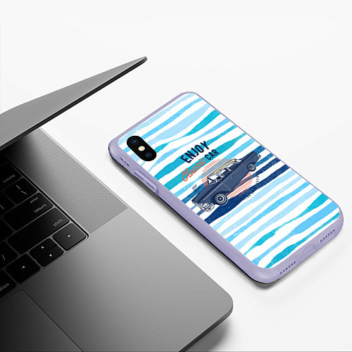 Чехол iPhone XS Max матовый Enjoy blue classic car / 3D-Светло-сиреневый – фото 3