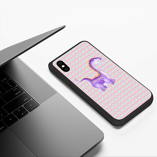Чехол iPhone XS Max матовый Фиолетовый маленький динозаврик / 3D-Черный – фото 3