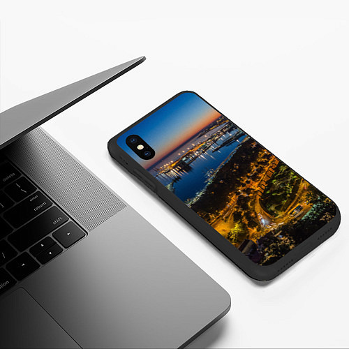 Чехол iPhone XS Max матовый Ночной город с высоты / 3D-Черный – фото 3