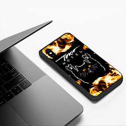 Чехол iPhone XS Max матовый Tokio Hotel рок кот и огонь, цвет: 3D-черный — фото 2