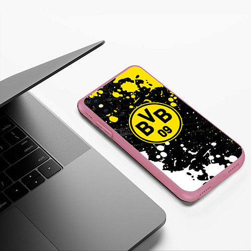 Чехол iPhone XS Max матовый Borussia Краска / 3D-Малиновый – фото 3