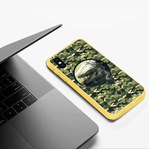 Чехол iPhone XS Max матовый Аллигатор: камуфляж / 3D-Желтый – фото 3