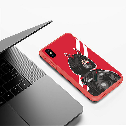 Чехол iPhone XS Max матовый Девушка - Аниме с рожками / 3D-Красный – фото 3