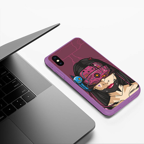 Чехол iPhone XS Max матовый Кибер-девушка / 3D-Фиолетовый – фото 3