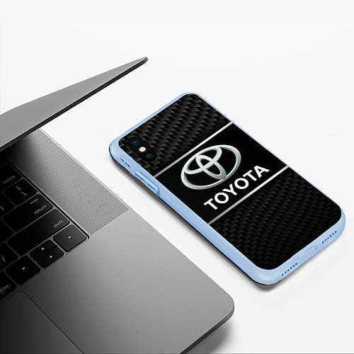 Чехол iPhone XS Max матовый Toyota Карбон / 3D-Голубой – фото 3