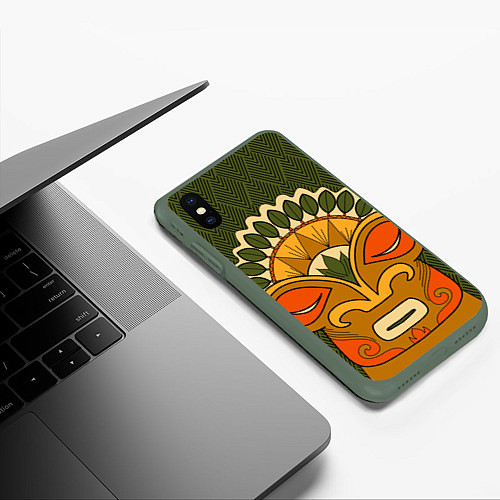 Чехол iPhone XS Max матовый Polynesian tiki HUMBLE / 3D-Темно-зеленый – фото 3