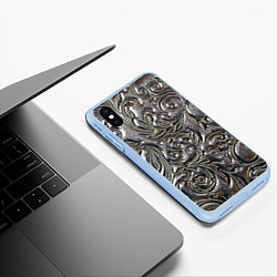 Чехол iPhone XS Max матовый Растительный орнамент - чеканка по серебру, цвет: 3D-голубой — фото 2