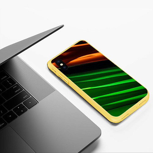 Чехол iPhone XS Max матовый Абстрактные зелёные и оранжевые поверхности / 3D-Желтый – фото 3