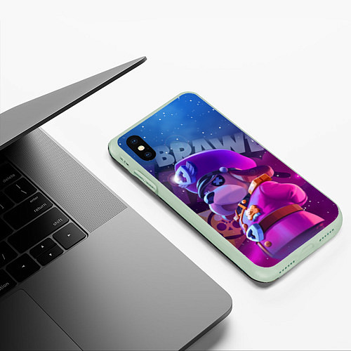 Чехол iPhone XS Max матовый Галактический генерал Гавс Brawl Stars / 3D-Салатовый – фото 3