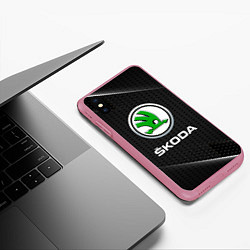 Чехол iPhone XS Max матовый Skoda Абстракция, цвет: 3D-малиновый — фото 2