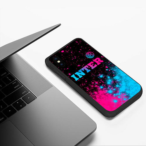 Чехол iPhone XS Max матовый Inter - neon gradient: символ сверху / 3D-Черный – фото 3