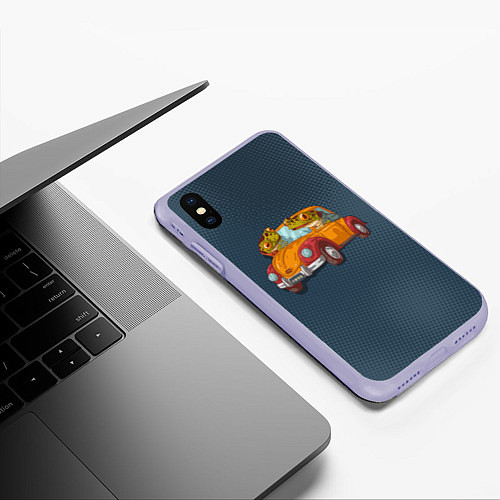 Чехол iPhone XS Max матовый Веселые лягухи на авто / 3D-Светло-сиреневый – фото 3