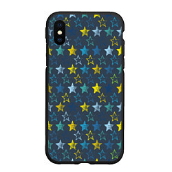 Чехол iPhone XS Max матовый Парад звезд на синем фоне, цвет: 3D-черный