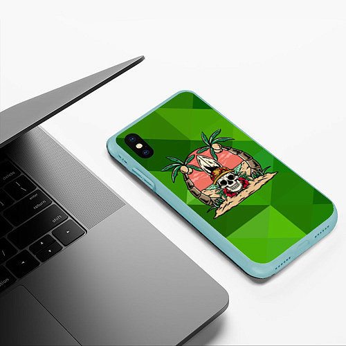 Чехол iPhone XS Max матовый Лето: череп и серфинг / 3D-Мятный – фото 3