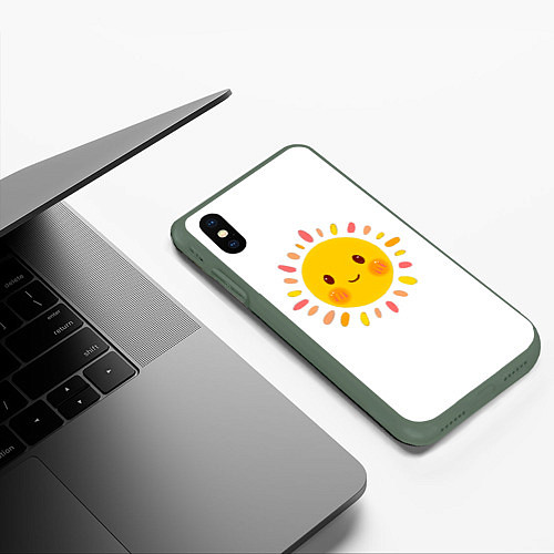 Чехол iPhone XS Max матовый Забавное солнышко / 3D-Темно-зеленый – фото 3