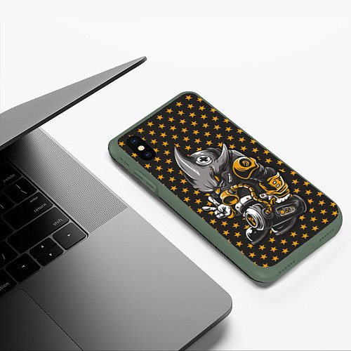 Чехол iPhone XS Max матовый Осторожно - Акула / 3D-Темно-зеленый – фото 3