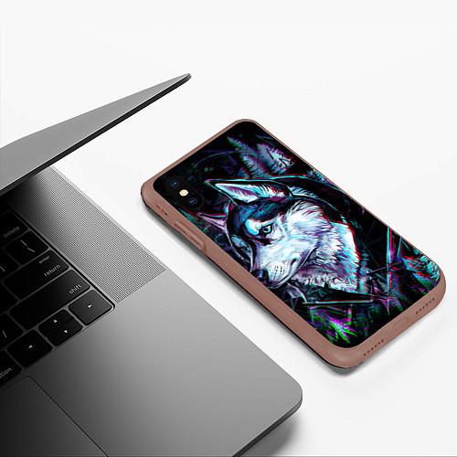 Чехол iPhone XS Max матовый Волк - глитч / 3D-Коричневый – фото 3