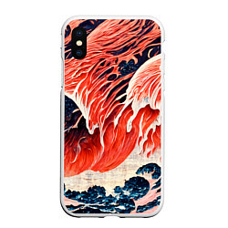Чехол iPhone XS Max матовый Великая красная волна, цвет: 3D-белый