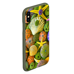 Чехол iPhone XS Max матовый Композиция из морских звёзд и ракушек, цвет: 3D-темно-зеленый — фото 2