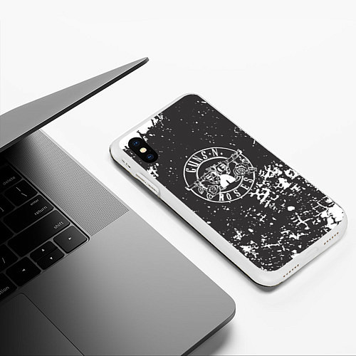 Чехол iPhone XS Max матовый Guns-n-roses - краска / 3D-Белый – фото 3