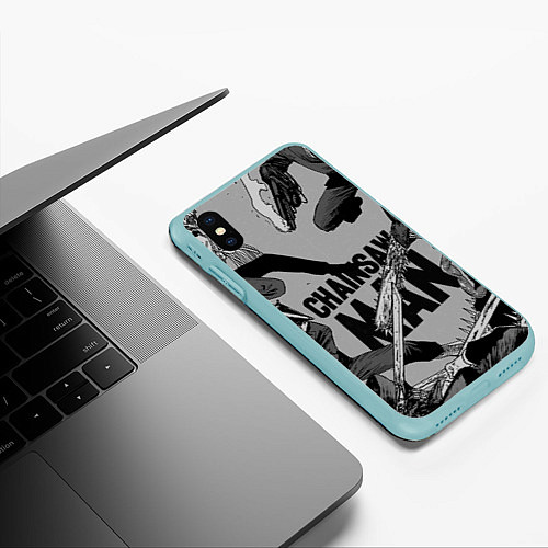 Чехол iPhone XS Max матовый Chainsaw man comix / 3D-Мятный – фото 3