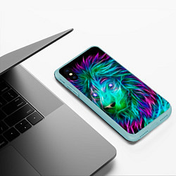 Чехол iPhone XS Max матовый Светящийся неоновый лев, цвет: 3D-мятный — фото 2