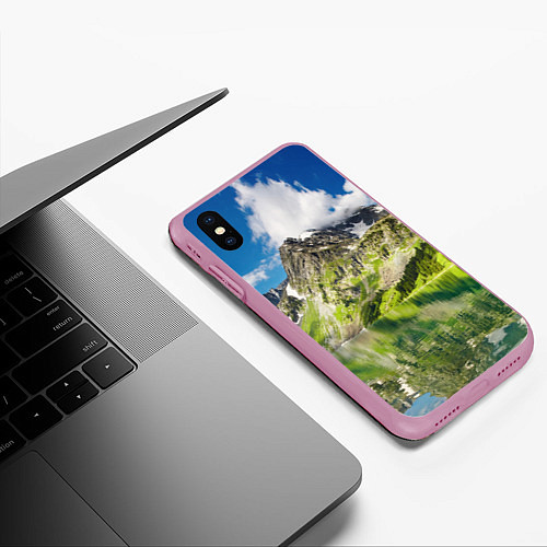 Чехол iPhone XS Max матовый Живописное горное озеро / 3D-Розовый – фото 3