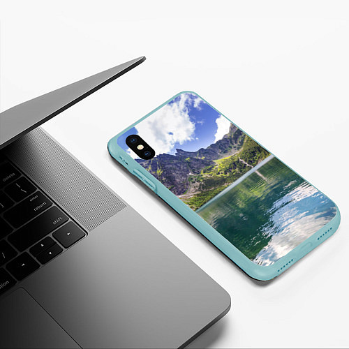 Чехол iPhone XS Max матовый Прозрачное горное озеро / 3D-Мятный – фото 3