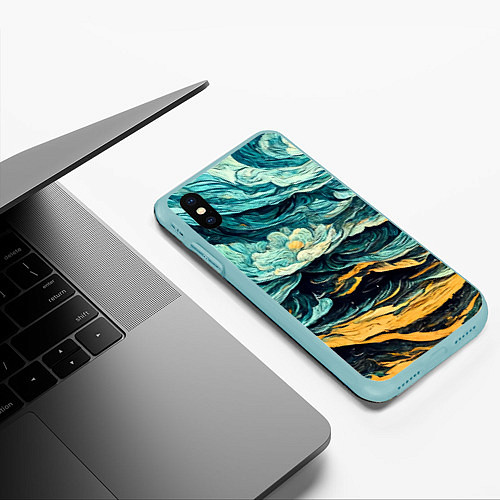 Чехол iPhone XS Max матовый Пейзаж в стиле Ван Гога / 3D-Мятный – фото 3