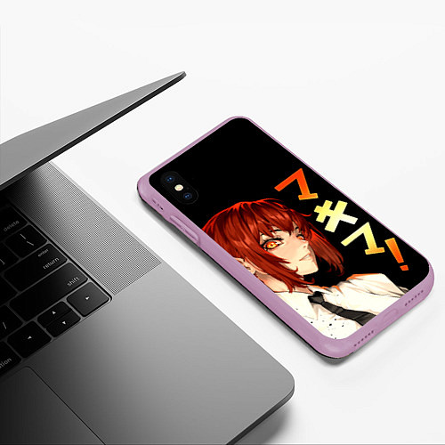 Чехол iPhone XS Max матовый Демон контроля - Человек-бензопила / 3D-Сиреневый – фото 3
