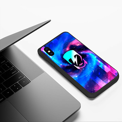 Чехол iPhone XS Max матовый David Bowie неоновый космос / 3D-Черный – фото 3