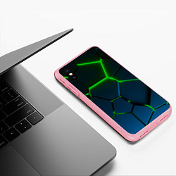 Чехол iPhone XS Max матовый Разлом зеленых неоновых плит - геометрия, цвет: 3D-баблгам — фото 2