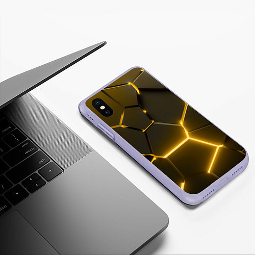 Чехол iPhone XS Max матовый Золотые неоновые геометрические плиты / 3D-Светло-сиреневый – фото 3