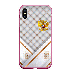 Чехол iPhone XS Max матовый Герб России white gold, цвет: 3D-малиновый