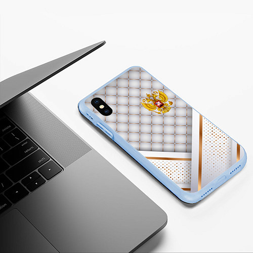 Чехол iPhone XS Max матовый Герб России white gold / 3D-Голубой – фото 3
