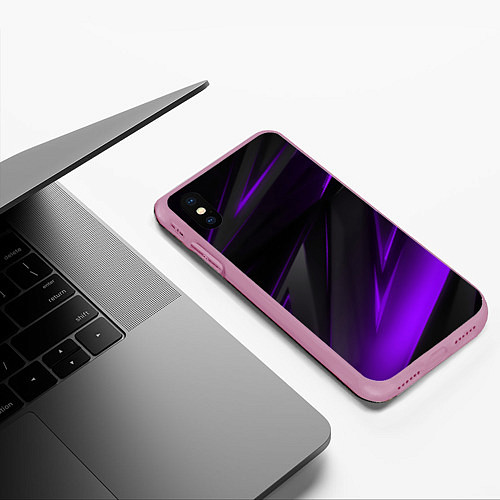 Чехол iPhone XS Max матовый Черно-фиолетовая геометрическая абстракция / 3D-Розовый – фото 3