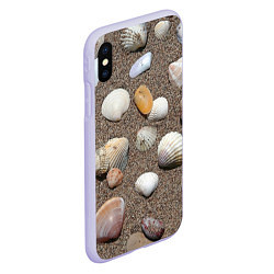 Чехол iPhone XS Max матовый Композиция из ракушек на песке, цвет: 3D-светло-сиреневый — фото 2