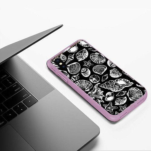 Чехол iPhone XS Max матовый Паттерн из морских ракушек / 3D-Сиреневый – фото 3