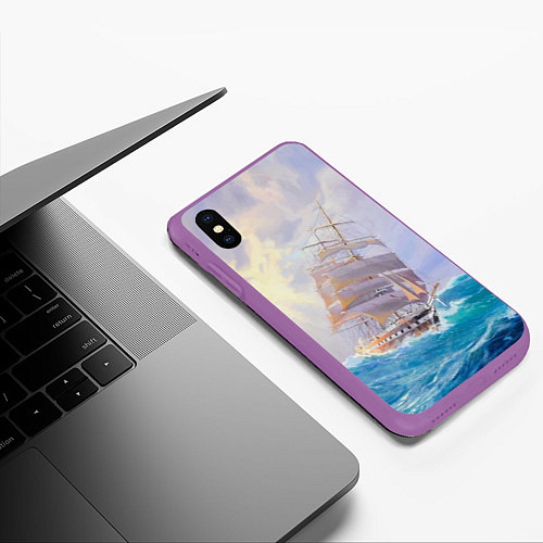 Чехол iPhone XS Max матовый Фрегат в штормовом океане / 3D-Фиолетовый – фото 3