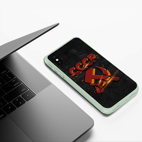 Чехол iPhone XS Max матовый Серп и молот символ СССР / 3D-Салатовый – фото 3