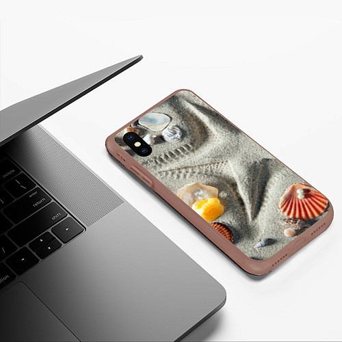 Чехол iPhone XS Max матовый Звезда из песка, ракушки и две жемчужины / 3D-Коричневый – фото 3