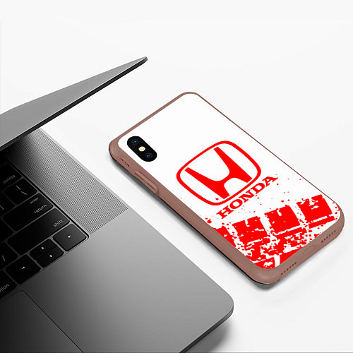 Чехол iPhone XS Max матовый Honda - красный след шины / 3D-Коричневый – фото 3